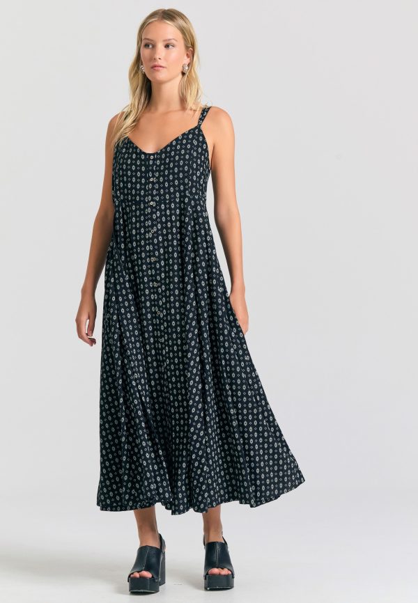 All over printed linen blend maxi dress