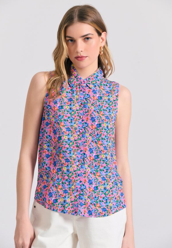 Women's sleeveless floral printed shirt