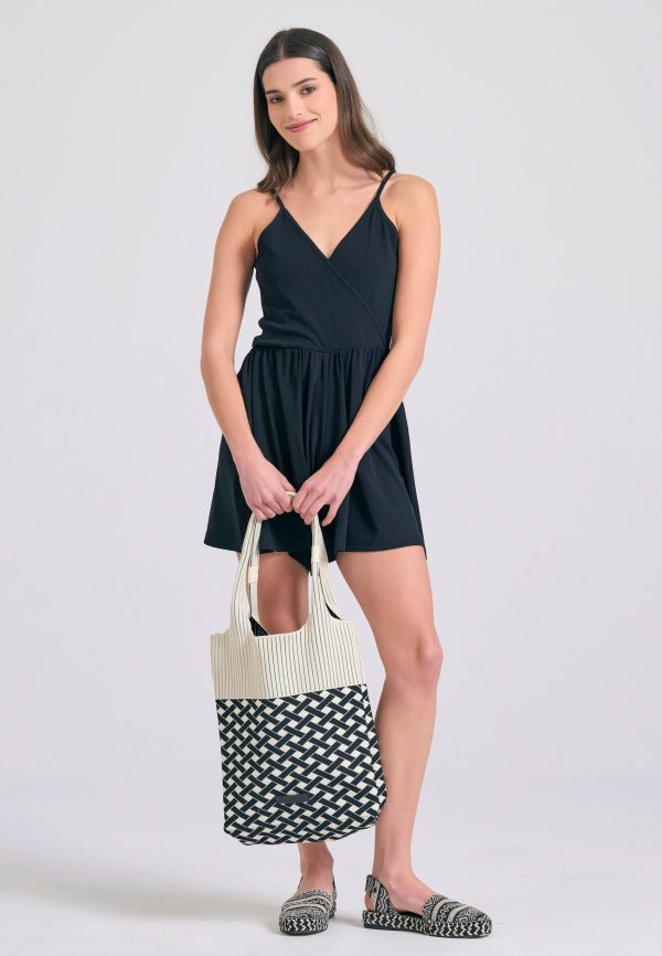 Wrap jumpsuit shorts in rib weave