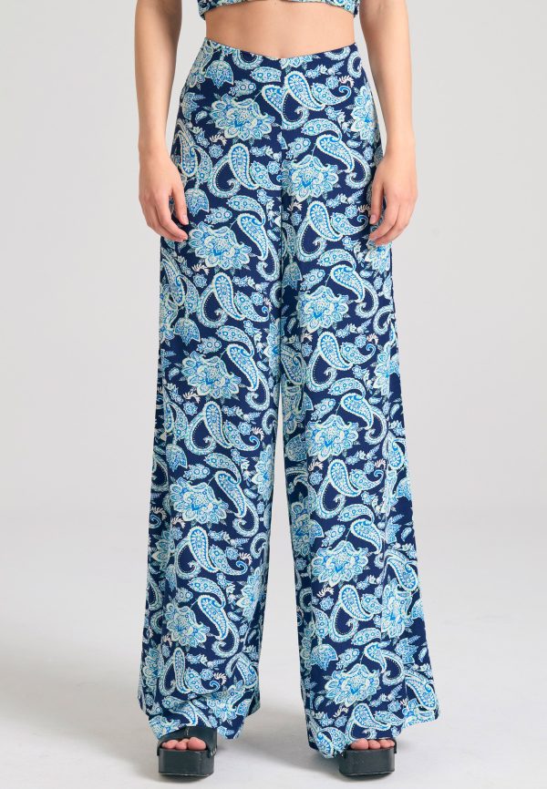 Wide leg all over printed viscose pants