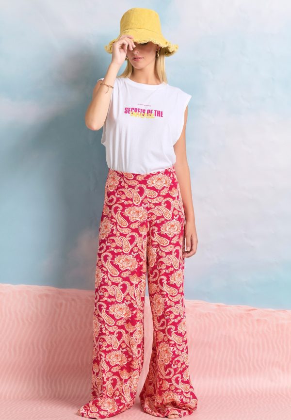 Wide leg all over printed viscose pants - Image 2