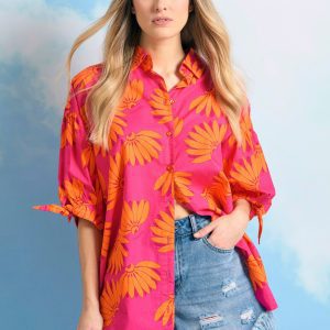 Women's oversized shirt with exotic print
