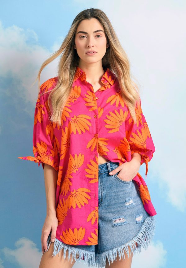 Women's oversized shirt with exotic print
