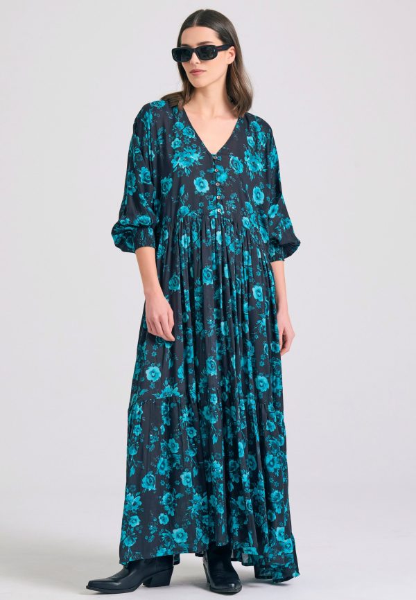 Loose fit all over printed maxi semi-shirt dress with ruffles - Image 2