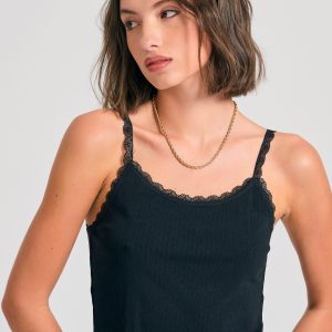 Shell top in rib weave with lace