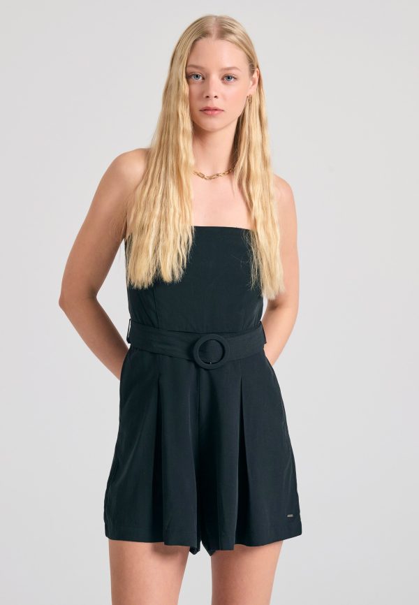Lyocell blend jumpsuit shorts with belt - Image 2