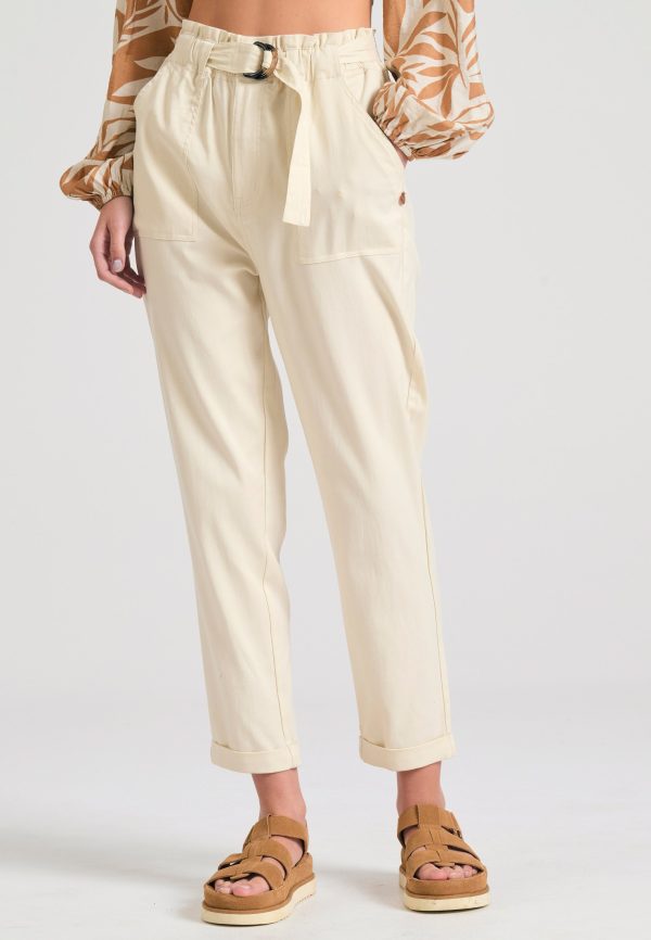 Lyocell blend pants with waist belt