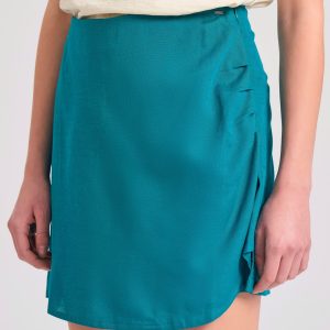 Linen blend skort with side pleats