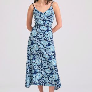 All over printed viscose midi dress