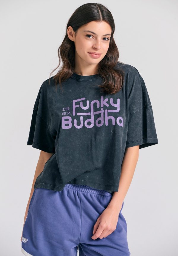 Oversized garment dyed t-shirt with branded print