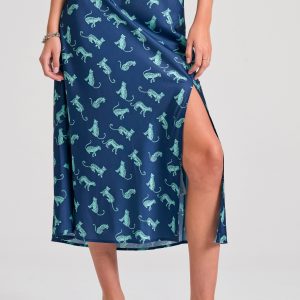 Midi all over printed skirt with side opening