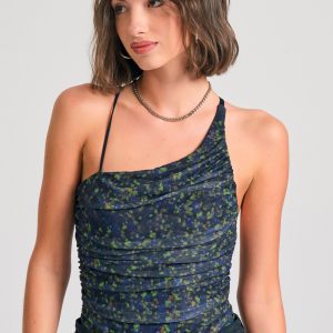 All over printed off shoulder body with tulle