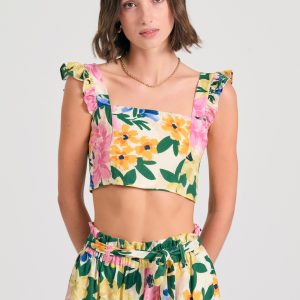 Floral cropped top with ruffles
