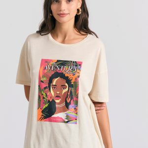 Oversized garment dyed t-shirt with tropical print