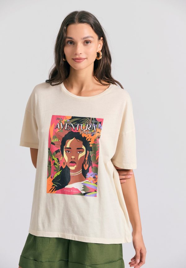 Oversized garment dyed t-shirt with tropical print