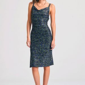 Printed midi tulle dress with open back