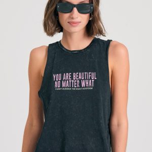 Women's garment dyed tank top with text artwork print