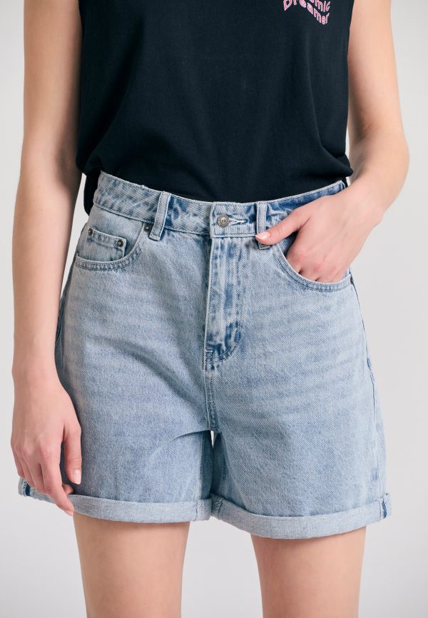 Women's denim shorts with whisker details - Image 2