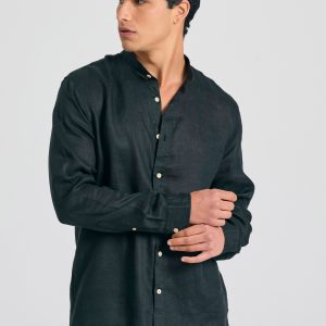 Mao neck garment dyed linen shirt