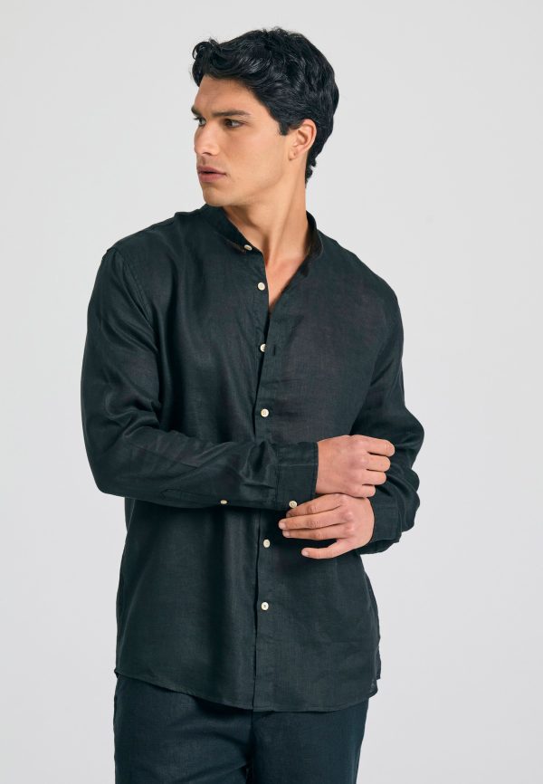 Mao neck garment dyed linen shirt