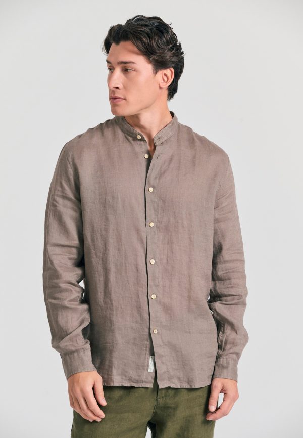 Mao neck garment dyed linen shirt