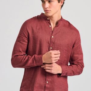 Mao neck garment dyed linen shirt