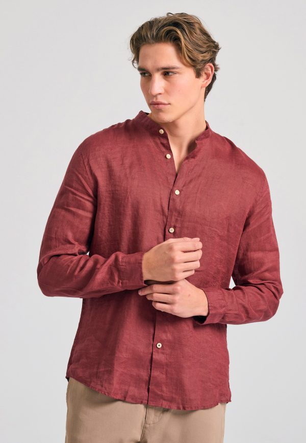 Mao neck garment dyed linen shirt