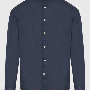 Mao neck garment dyed linen shirt