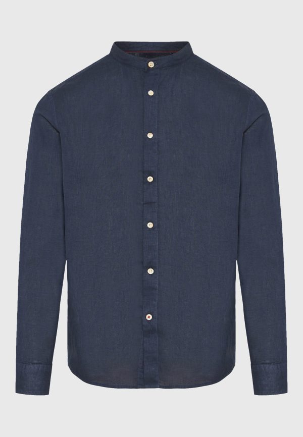 Mao neck garment dyed linen shirt
