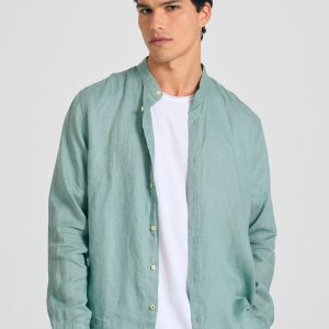 Mao neck garment dyed linen shirt