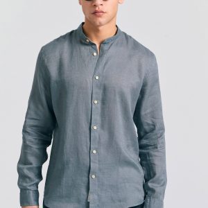 Mao neck garment dyed linen shirt