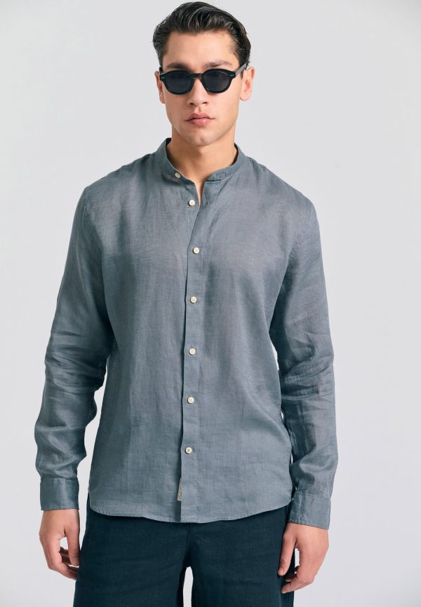 Mao neck garment dyed linen shirt