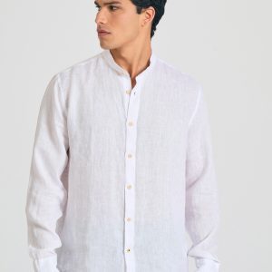 Mao neck garment dyed linen shirt