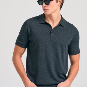 Polo neck pullover in melange fabric