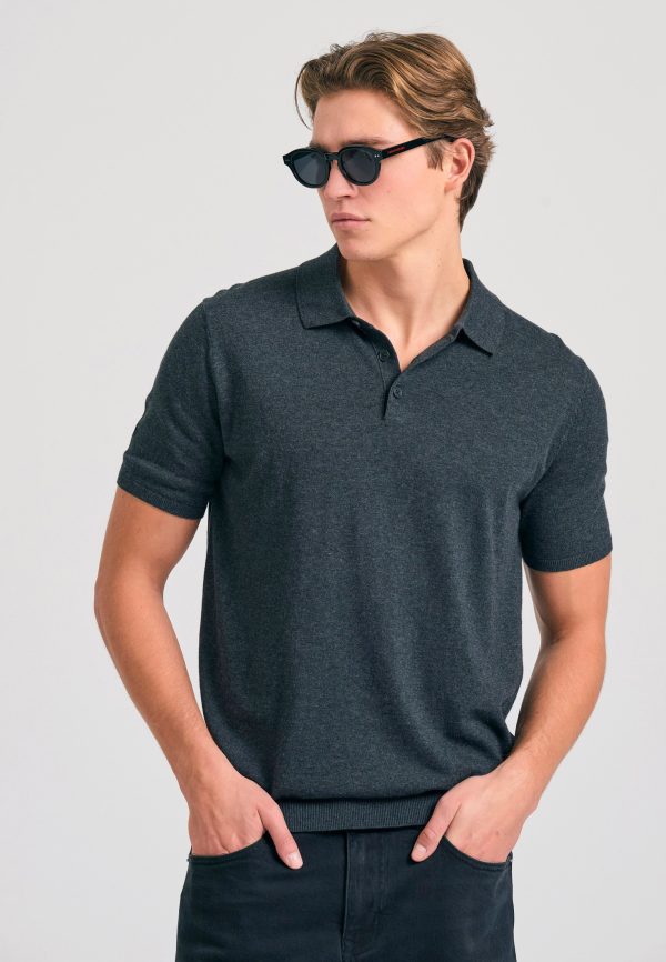 Polo neck pullover in melange fabric