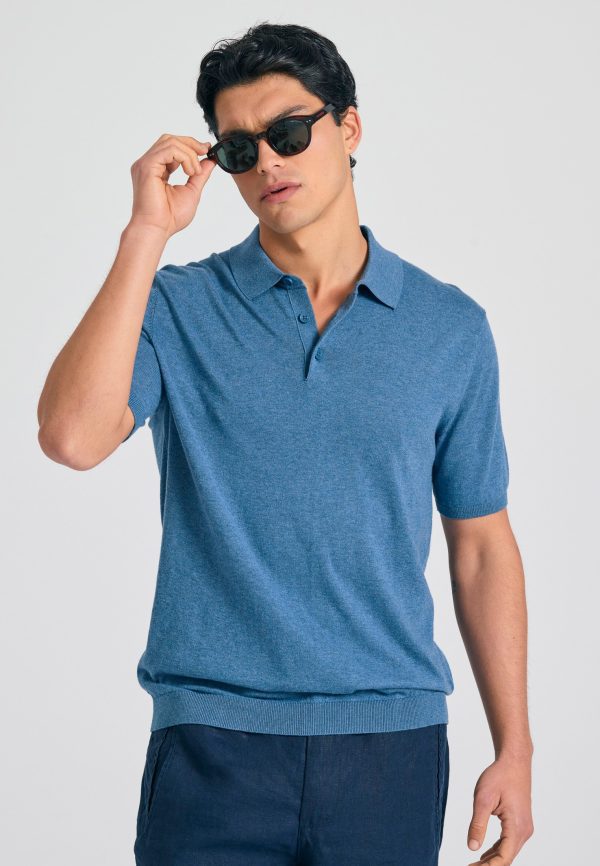Polo neck pullover in melange fabric - Image 2
