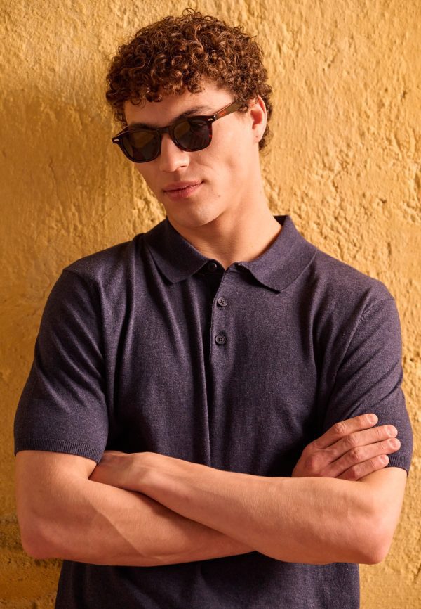 Polo neck pullover in melange fabric - Image 4