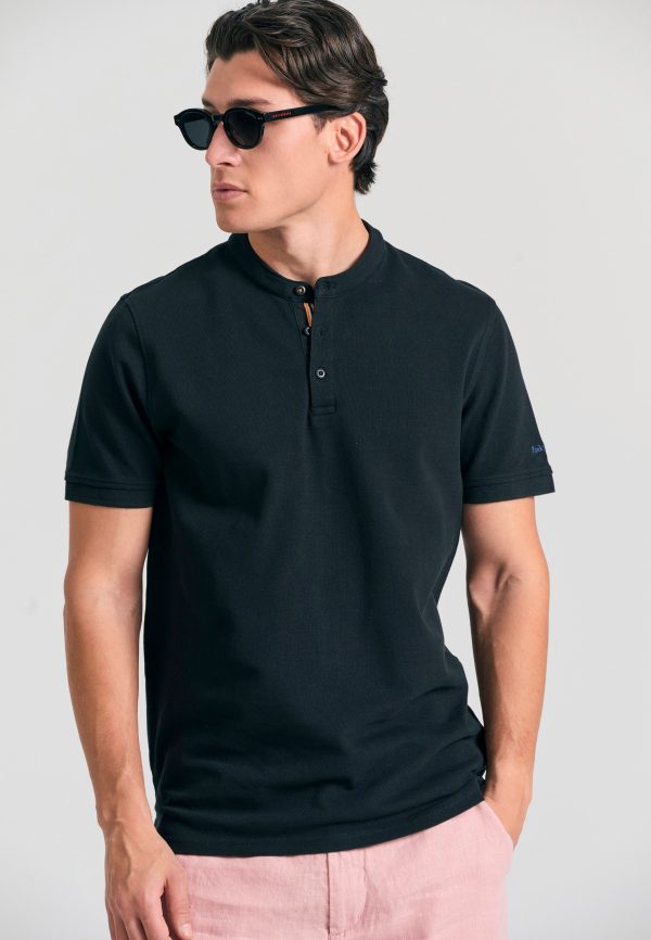 Mao neck polo shirt with embroidery on the sleeve - Image 2