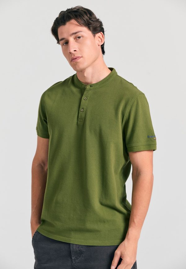 Mao neck polo shirt with embroidery on the sleeve - Image 3