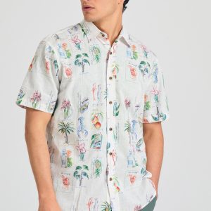 Relaxed linen blend shirt with tropical print