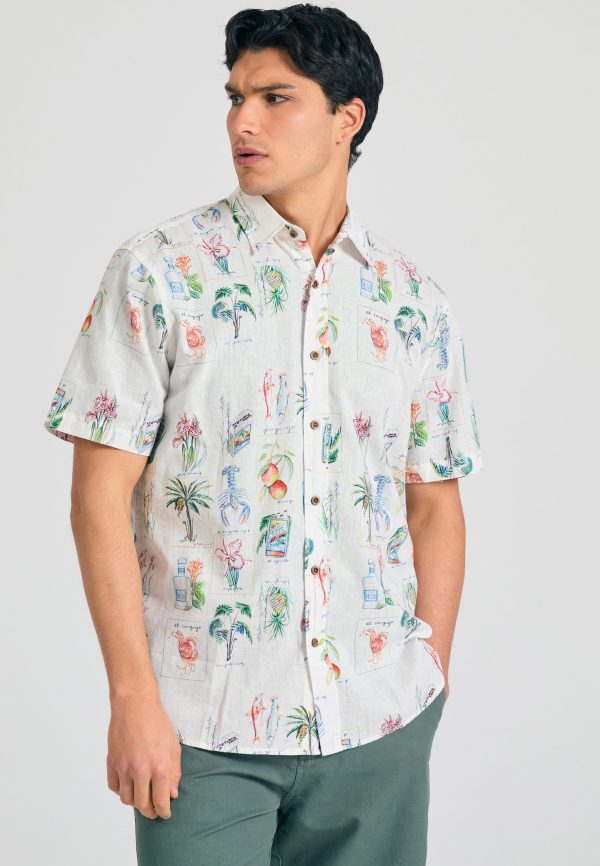 Relaxed linen blend shirt with tropical print