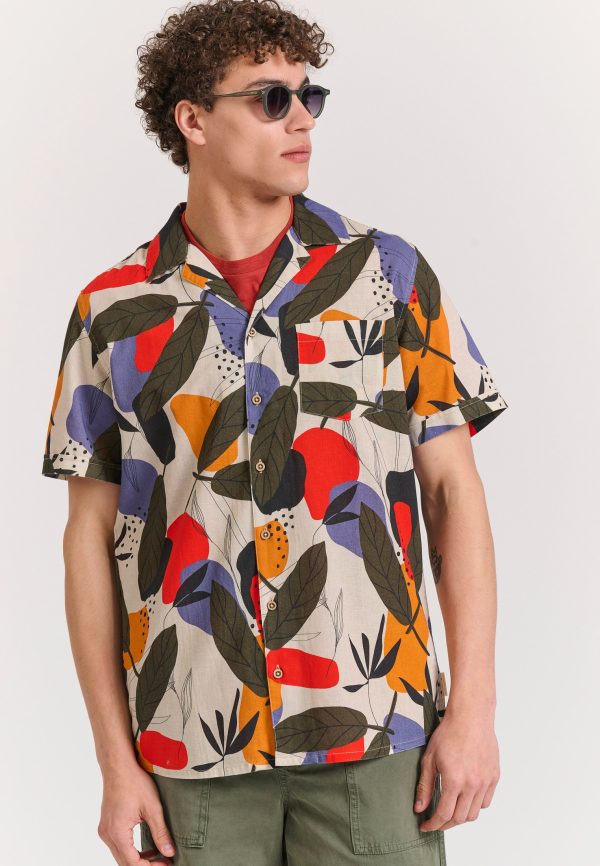 Relaxed fit linen blend floral shirt