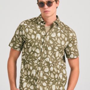 Linen blend shirt with all over print