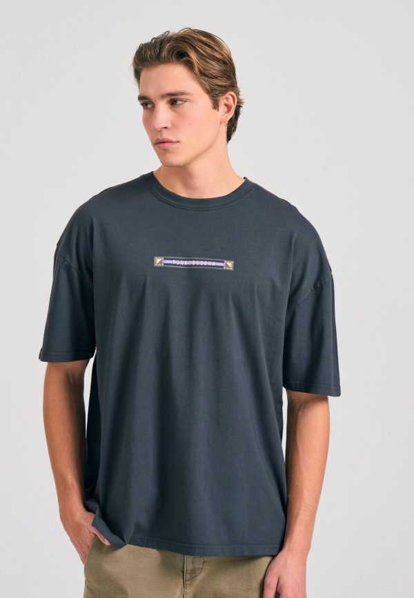 Oversized garment dyed t-shirt with retro frame print - Image 2